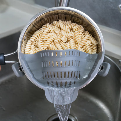 1pc ABERZEY Clip-On Strainer for Pots & Pans - Durable Plastic Kitchen Colander for Pasta, Meat, Vegetables, Fruits - Easy Drainage & Compact Design, Strainer for Pasta, Vegetable Preparation, Modern Kitchenware, Efficient Dr