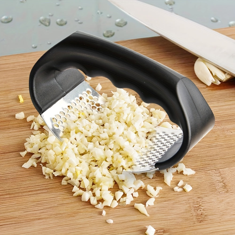 1pc Garlic Crusher Manual Ring Black Vegetable Cutter Kitchen Vegetable And Fruit Gadgets Masher Stainless Steel Garlic Press Chopping Accessories for restaurants/supermarkets