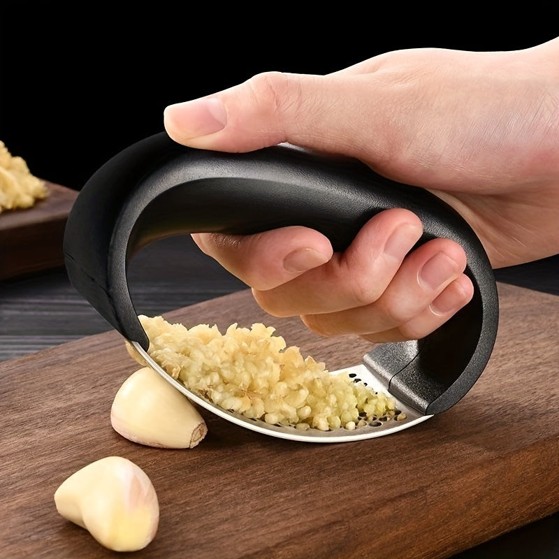 1pc Garlic Crusher Manual Ring Black Vegetable Cutter Kitchen Vegetable And Fruit Gadgets Masher Stainless Steel Garlic Press Chopping Accessories for restaurants/supermarkets