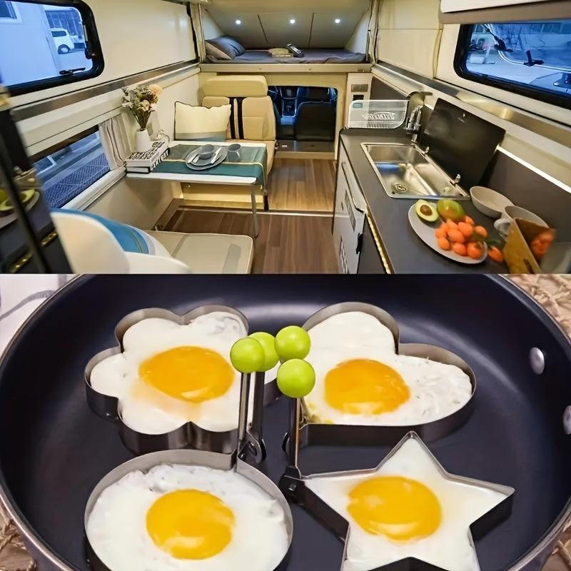 5pcs Set - Perfectly Shaped Stainless Steel Egg Mold for Scrumptious Omelets, Effortless Fried Egg Cooking Tool, Ideal RV Kitchen Accessory Gadgets