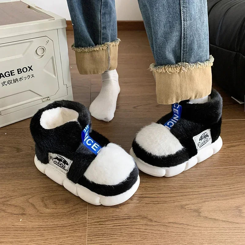 Rabbit Cotton Slippers Men Winter Warm Shoes Plush Lining Indoor Slipper Couple Platform High Top Snow Boots Male Home Slipper