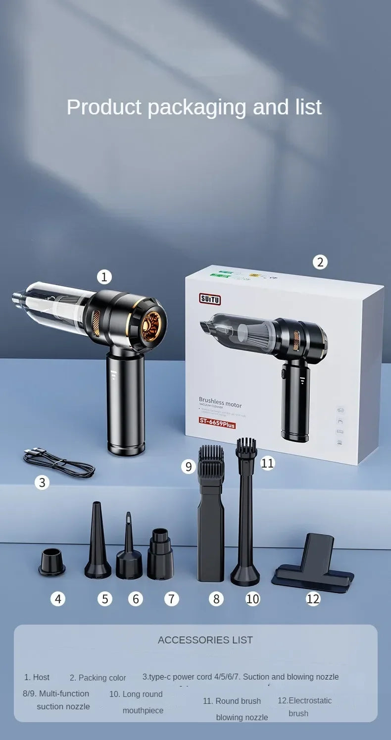 High-Power Wireless Car Vacuum Cleaner – 390000PA Brushless Motor | Portable, Cordless, Fast Suction