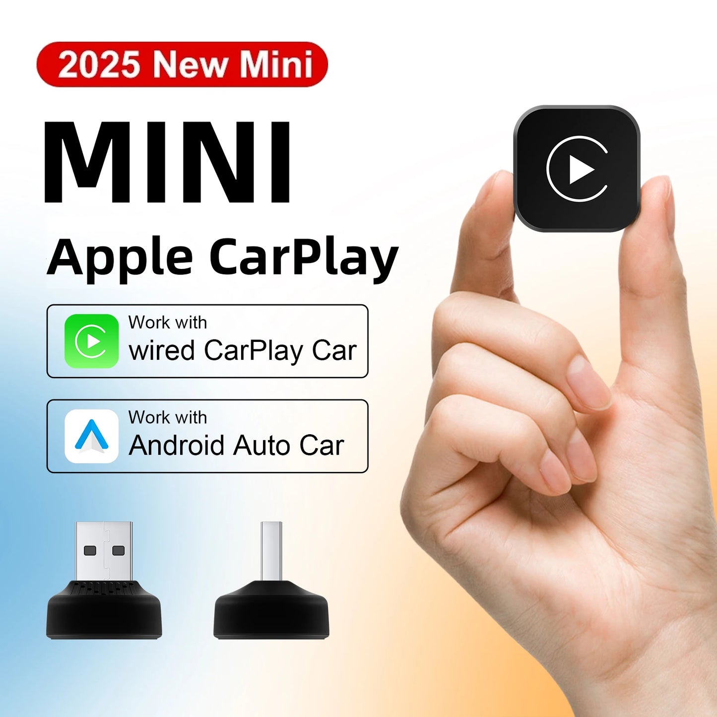2025 Ultra Mini 2-in-1 Wireless CarPlay&Android Auto Adapter 5.8GHz WiFi Plug&Play for 99% Factory Wired Cars BT 5.0 OTA Upgrade