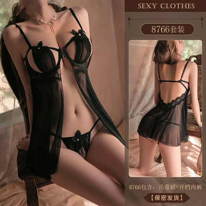 Lingerie Fashion Sexy Lace Transparent Mature Charm Elegant Romantic Elegant Passion Lace Temptation Hot Uniform Dress T1UT