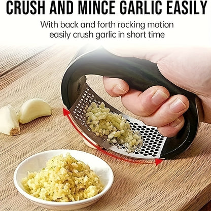 1pc Garlic Crusher Manual Ring Black Vegetable Cutter Kitchen Vegetable And Fruit Gadgets Masher Stainless Steel Garlic Press Chopping Accessories for restaurants/supermarkets
